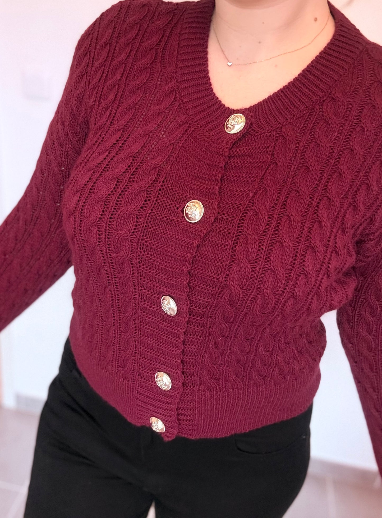 Gilet torsade Louisa bordeaux