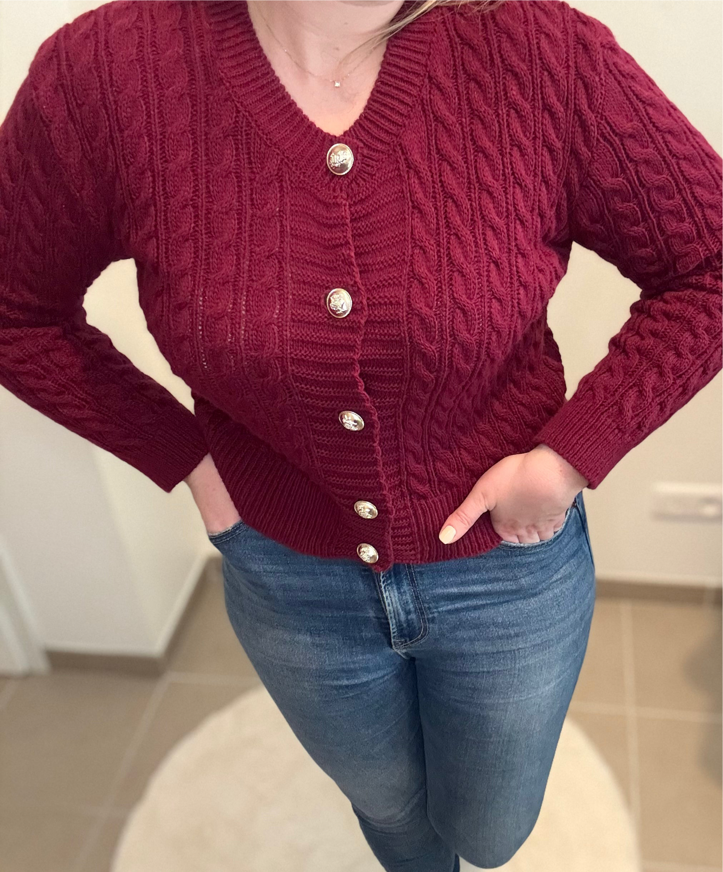 Gilet torsade Louisa bordeaux