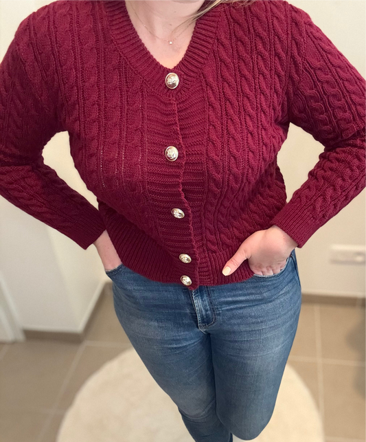 Gilet torsade Louisa bordeaux