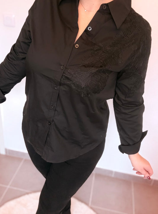 Chemise noir brodé Ambre